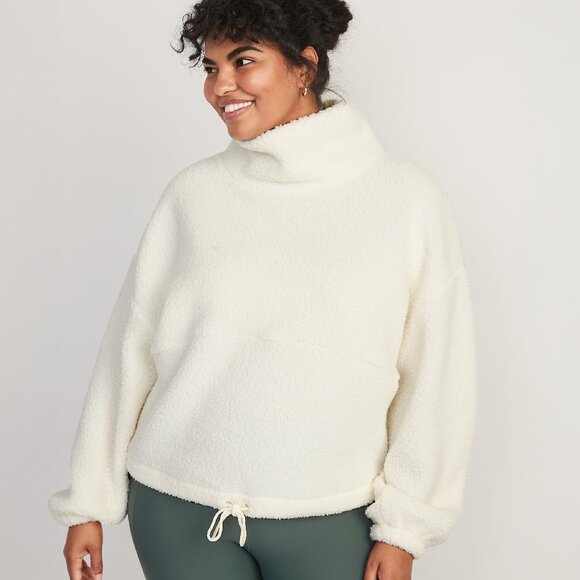 Old Navy Cropped Sherpa Turtleneck Sweater Sea Salt Large Tall - Picture 1 of 11